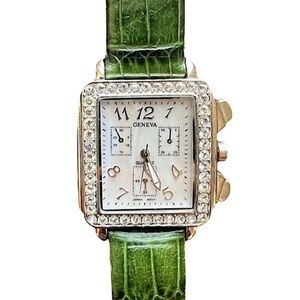 GENEVA • Green Quartz Genuine Leather Watch